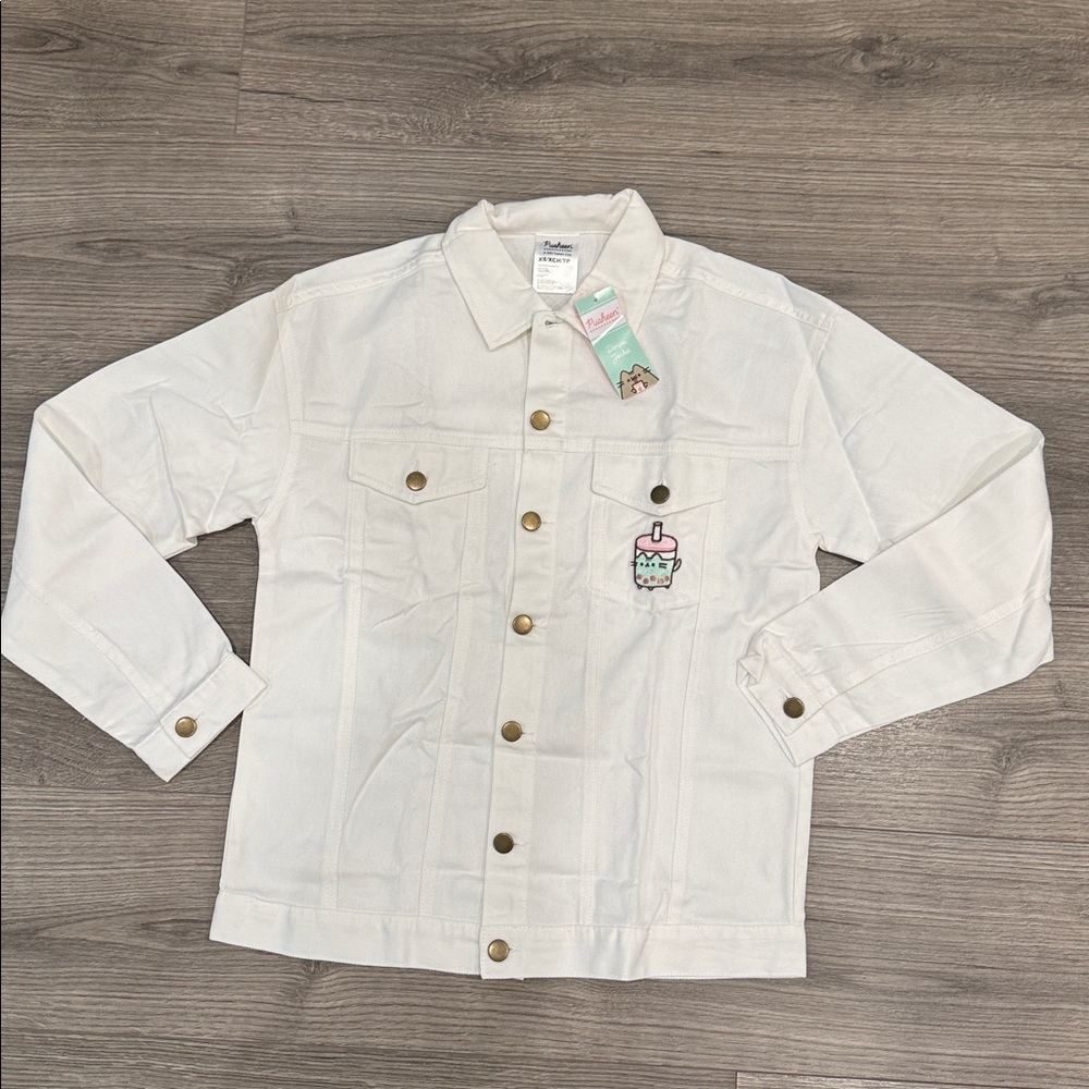 Pusheen Cat White Jean Jacket Women’s Size Extra Small